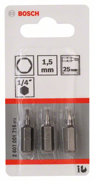 BOSCH Schrauberbit Extra-Hart HEX 1,5, 25 mm, 3er-Pack