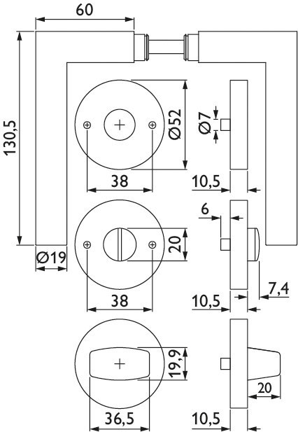 HERMAT Drückergarnitur mit Rosetten BASIC 02 1892.19/2036.ST, Edelstahl