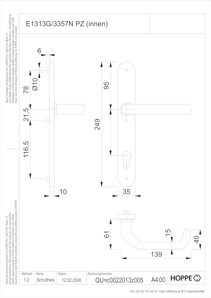 HOPPE® Drücker-Halbgarnitur mit Schmalschild Liverpool E1313G/3357N, Edelstahl HOPPE® Drücker-Halbgarnitur mit Schmalschild Liverpool E1313G/3357N, Edelstahl