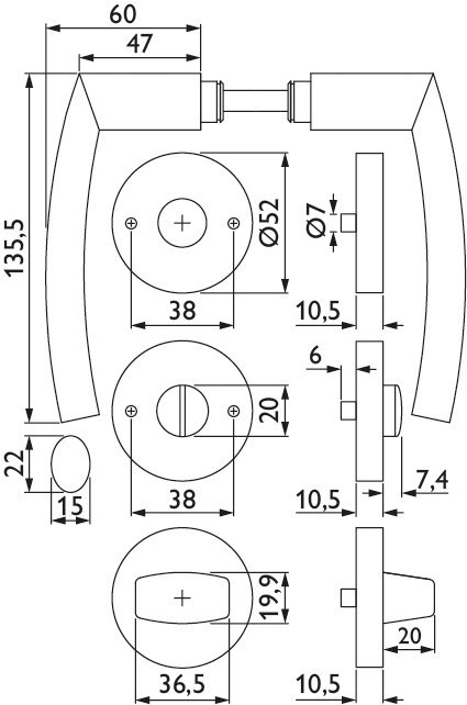 HERMAT Drückergarnitur mit Rosetten BASIC 07 1807/2036.K, Edelstahl