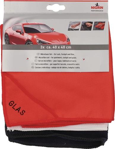 NIGRIN Mikrofasertuchset rot,weiß,schwarz NIGRIN