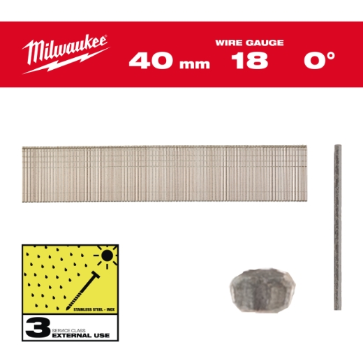 1,05 x 1,25 x 40 mm Edelstahl, 0° Stauchkopf-Nägel 18 Gauge für M18FN18GS & M18CN18GS