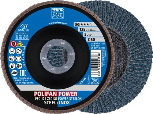 PFERD Fächerscheibe POLIFAN Z SG POWER STEELOX D.125mm K.60 INOX ZK Ausf.kon.PFERD