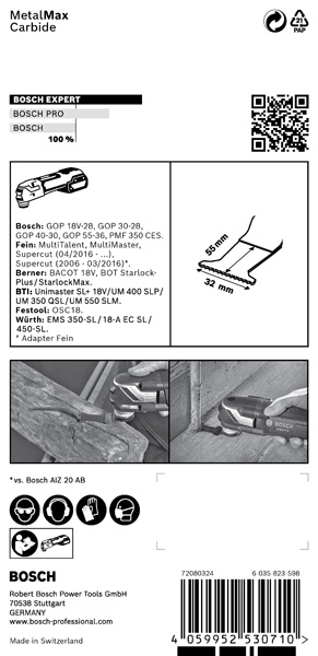 BOSCH EXPERT MetalMax PAIZ 32 AIT Blatt für Multifunktionswerkzeuge, 50 x 32 mm. Für oszillierende Multifunktionswerkzeuge