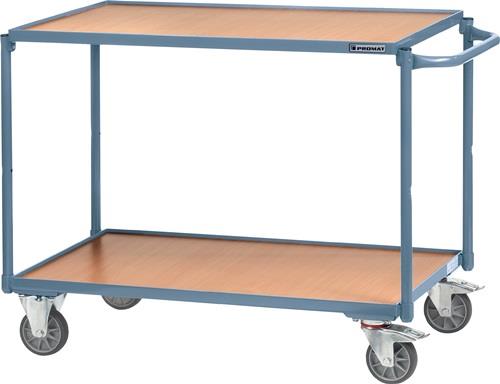 PROMAT Tischwagen 2 Ladeflächen L850xB500mm taubenblau Trgf.300kg Bügel waager.PROMAT