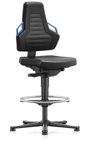 BIMOS Arbeitsdrehstuhl Nexxit Bodengleiter+Fußring Grifffarbe blau Integralschaum