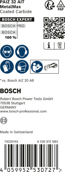 BOSCH EXPERT MetalMax PAIZ 32 AIT Blatt für Multifunktionswerkzeuge, 50 x 32 mm, 10 Stück. Für oszillierende Multifunktionswerkzeuge