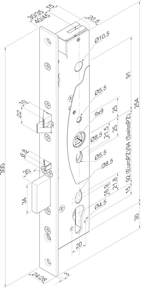 effeff Einsteckschloss (elektromechanisch) 509X, Panik Funktion E, Edelstahl, Flachstulp, 1-flg., mit FS effeff Einsteckschloss (elektromechanisch) 509X, Panik Funktion E, Edelstahl, Flachstulp, 1-flg., mit FS