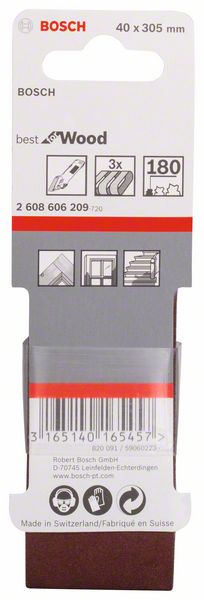 BOSCH Schleifband-Set X440 Best for Wood and Paint, 3-teilig, 40 x 305 mm, 180