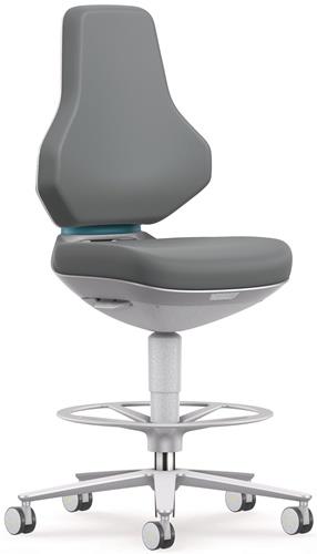 BIMOS Arbeitsdrehstuhl TEXON Sitz-Stopp-Rollen u.Fußring Skintec grau