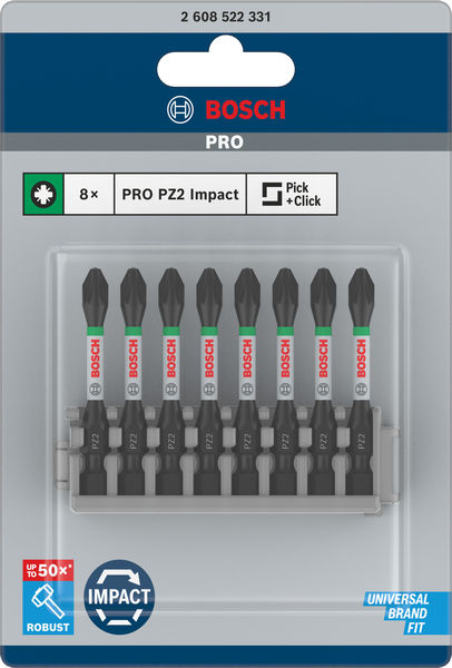 BOSCH Schrauberbit-Set Impact Control, 8-teilig, 8 x PZ2, 50 mm