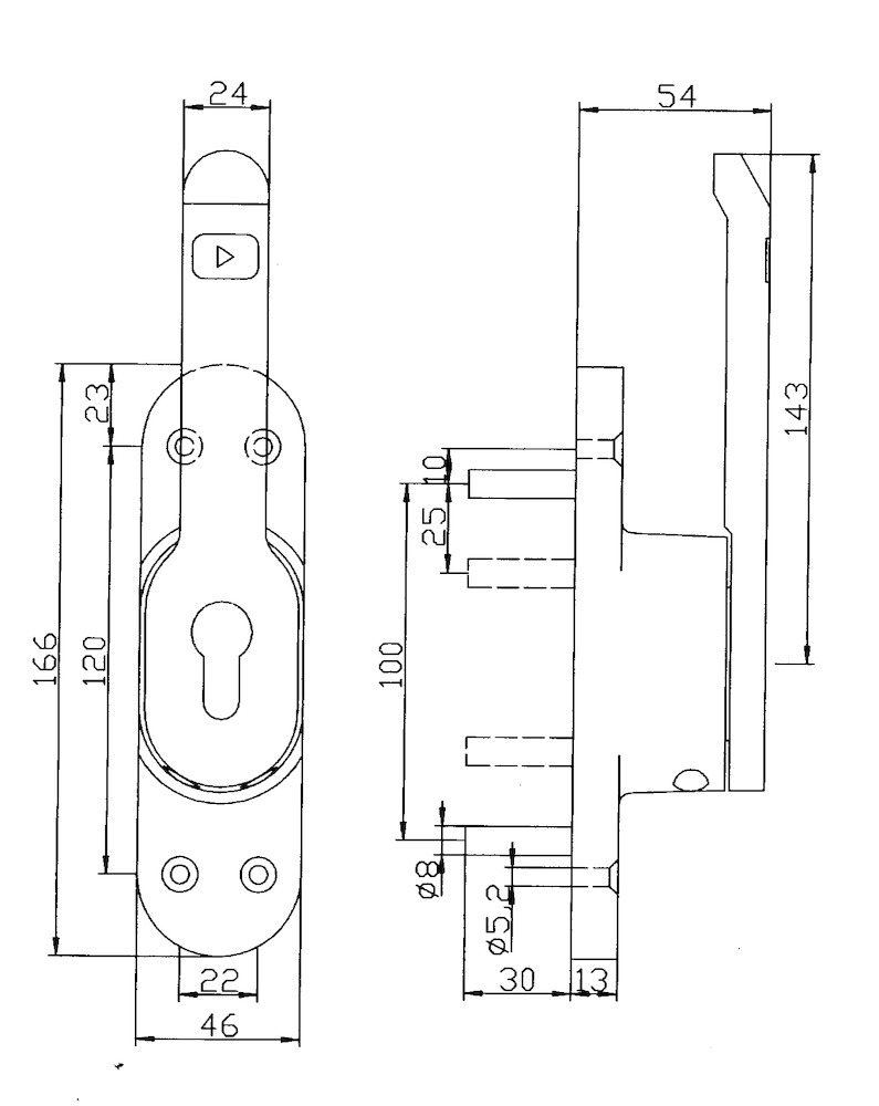 DENI Türtreibriegel 4235, Rundstange, Aluminium