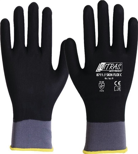 NITRAS Handschuhe SKIN FLEX C grau/schwarz EN 388 II Strick m.Beschichtung