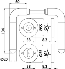 aptec Drückergarnitur mit Rosetten CLUB 1110.KL/2073 MI, Edelstahl