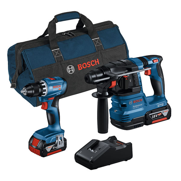 BOSCH Combo Kit 2-tlg. 18V: GSR 18V-45 + GBH 18V-22 + 2 x Akku 4.0Ah, Schnellladegerät
