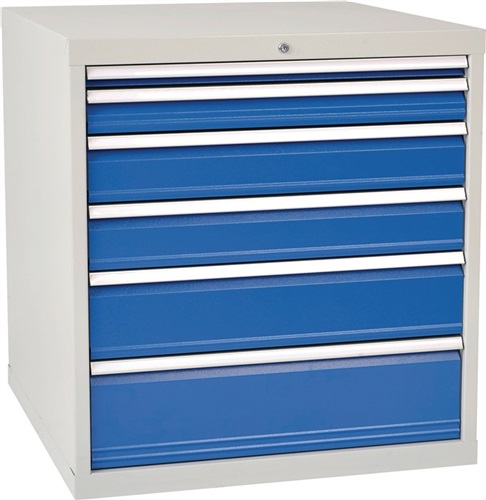 BEDRUNKA+HIRTH Schubladenschrank H1019xB1005xT736mm lichtgrau/signalblau 6 Schubl.Vollauszug