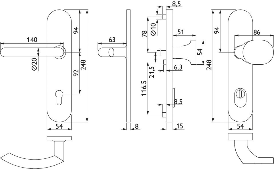 HERMAT Schutz-Wechselgarnitur mit Langschild BASIC 04 1804/2091.KSH/3128, Edelstahl