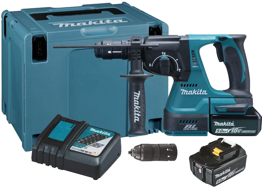 MAKITA Akku-Kombihammer 18 V / 2x 5,0 Ah Akku & Ladegerät im MAKPAC DHR243RTJ