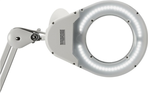 LED-Lupenleuchte Glaslinse 127mm (5 Zoll) Standfuß weiß m.Abdeckung,runder Kopf