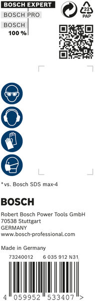 BOSCH EXPERT SDS max-8X Hammerbohrer, 20 x 400 x 520 mm, 5 Stück. Für Bohrhämmer