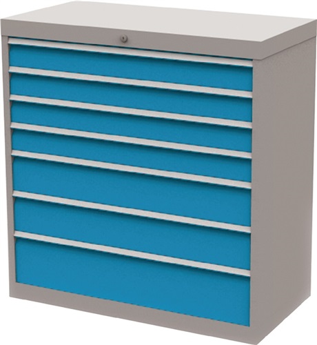 BEDRUNKA+HIRTH Schubladenschrank H1019xB980xT500mm grau/blau 4x100,2x150,1x200mmSchubl.Vollau.