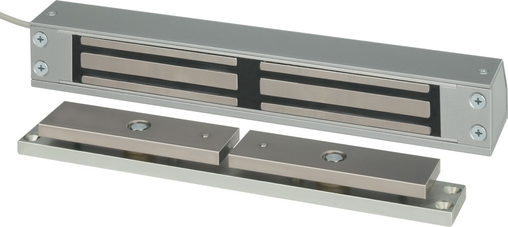 effeff Flächenhaftmagnet  827HA Aluminium - L: 301 mm - B: 43 mm - T:  - elektrisch, mit Haftgegenplatte, mit Verriegelungssensor - silber