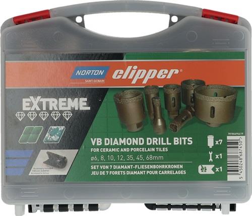 NORTON CLIPPER Fliesenbohrkoffer Extreme VB 6/8/10/12/35/45/68mm Typ Sanitär