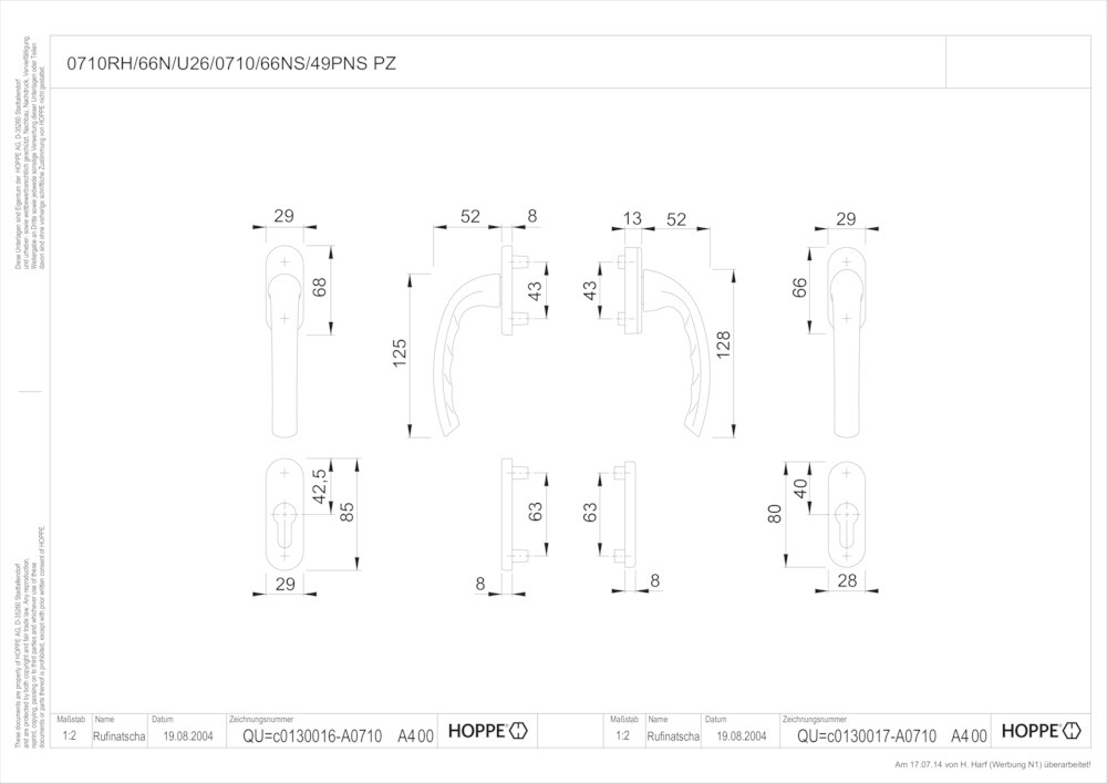 HOPPE® Fenstertürgriffgarnitur Tôkyô 0710RH/66N/U26/0710, Aluminium, 1927297