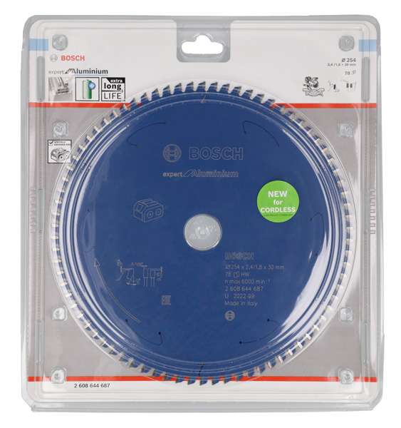 BOSCH Kreissägeblatt für Akkusägen Expert for Aluminium, 254 x 2,4/1,8 x 30, 78 Zähne