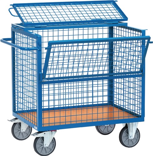 FETRA Drahtkastenwagen Ladeflächen-L1000xB700mm Längswand z.Hälfte abklappb.m.Deckel