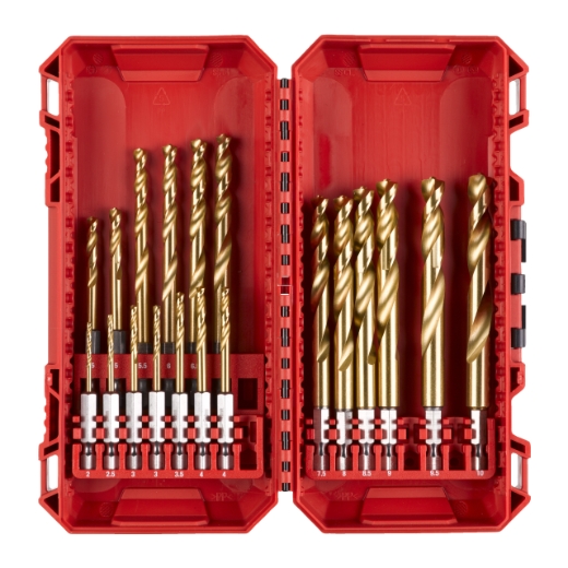 MILWAUKEE 19-teiliges Set in PACKOUT kompatibler Kassette SHOCKWAVE Metallbohrer HSS-G RED HEX Titan 1/4"