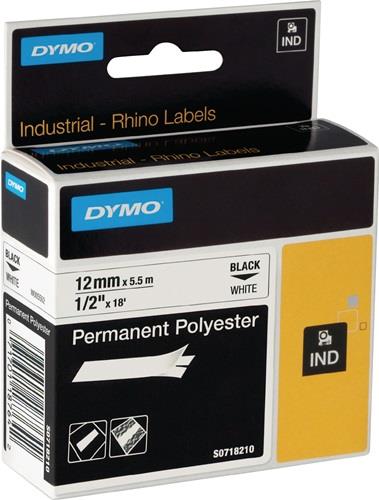 DYMO Schriftband Band-B.12mm Band-L.5,5m permanentes Polyesterband schwarz auf weiß