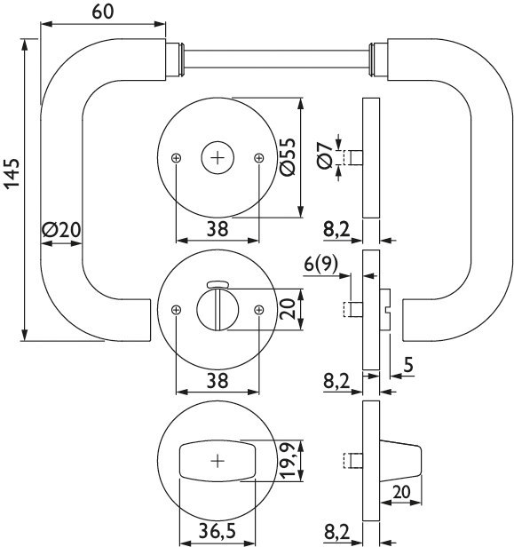 HERMAT Drückergarnitur mit Rosetten BASIC 01 1801/2073.M, Klasse 4, Edelstahl