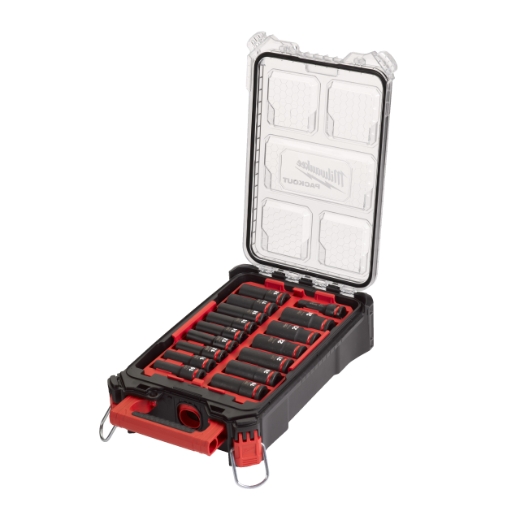 MILWAUKEE 16-teiliges Set im PACKOUT Organiser Slim Compact SHOCKWAVE Schlagnuss 1/2" lang Set