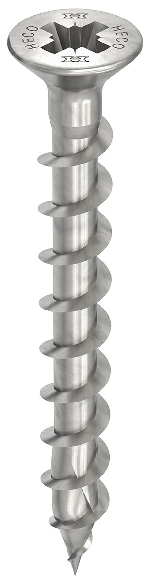 HECO TOPIX-plus A2 4,5 x 40, Beschlagschraube, Senkkopf, Pozi-Drive, Variables Vollgewinde, blank, gleitbeschichtet