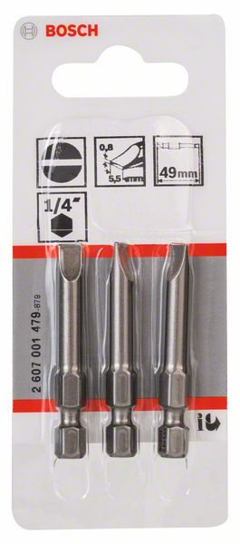 BOSCH Schrauberbit Extra-Hart S 0,8 x 5,5, 49 mm, 3er-Pack