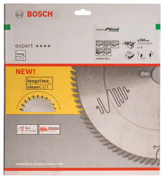 BOSCH Kreissägeblatt Expert for Wood, 250 x 30 x 3,2 mm, 60