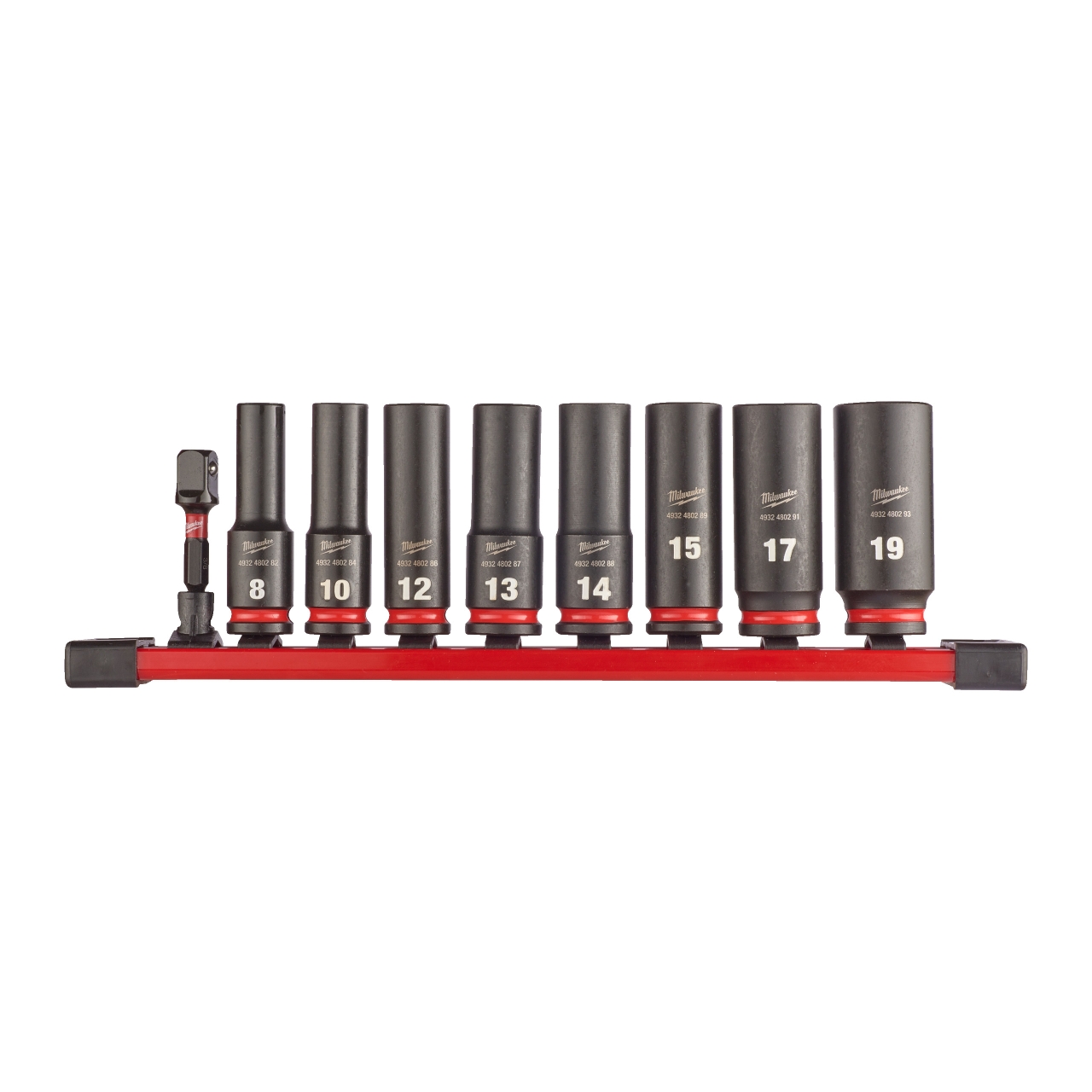 MILWAUKEE 9-teiliges Set auf Schiene SHOCKWAVE Schlagnuss 3/8" lang Set