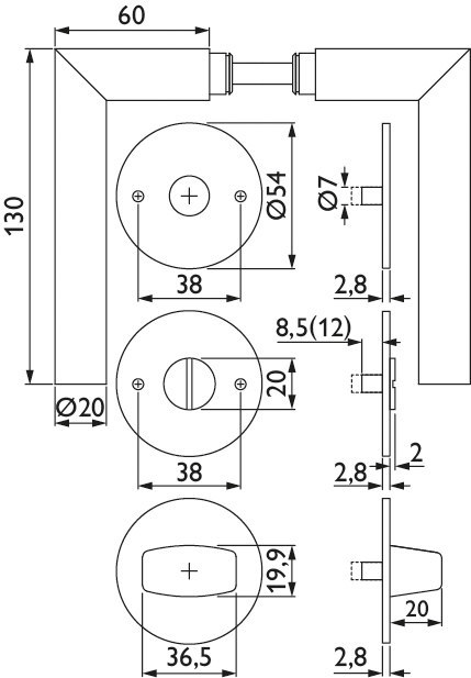 HERMAT Drückergarnitur mit Rosetten BASIC 02 1802/2636.FL, Edelstahl, smoke black