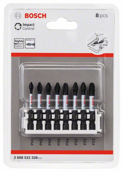 BOSCH Schrauberbit-Set Impact Control, 8-teilig, PH1, 3x PH2, PH3, 2 x PZ2, PZ3, 50 mm