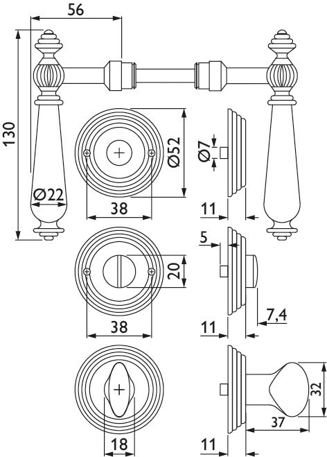 HERMAT Drückergarnitur mit Rosetten VERSAILLES 1060/2069, Materialkombination