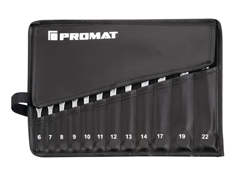 PROMAT Ringmaulschlüsselsatz 12tlg.SW 6-22mm Form A CV-Stahl in Rolltasche PROMAT