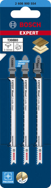 BOSCH EXPERT ‘Wood 2-side clean’ T 308 BO Stichsägeblatt, 3 Stück. Für Stichsägen