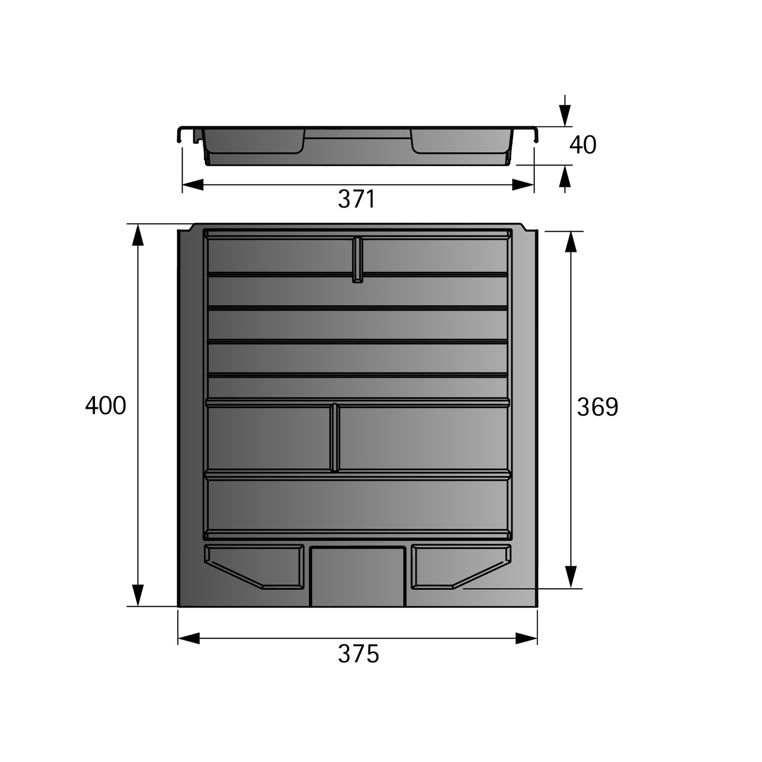 HETTICH Schreibmaterialschale, Höhe 40 mm, 380 / 392, schwarz, 9322293