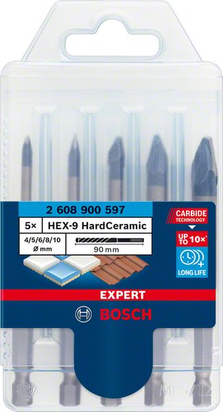 BOSCH EXPERT HEX-9 HardCeramic Bohrer-Set, 4/5/6/8/10 mm, 5-tlg.. Für Dreh- und Schlagbohrer BOSCH EXPERT HEX-9 HardCeramic Bohrer-Set, 4/5/6/8/10 mm, 5-tlg.. Für Dreh- und Schlagbohrer