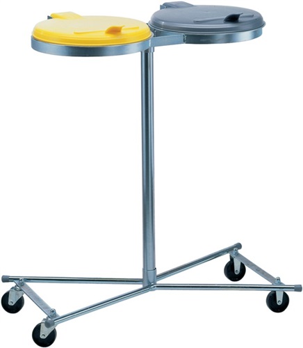 VAR Abfallsammler H1020xB860xT500mm 120l Deckel silber/gelb fahrbar 2-fach