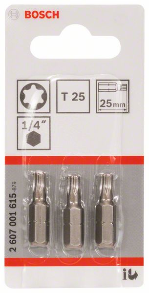 BOSCH Schrauberbit Extra-Hart T25, 25 mm, 3er-Pack
