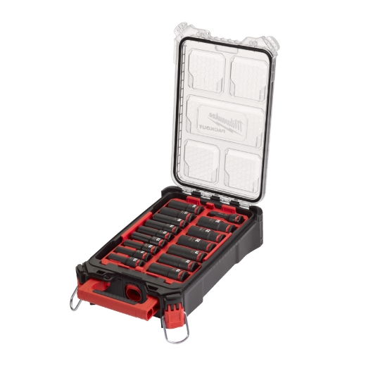 MILWAUKEE 16-teiliges Set im PACKOUT Organiser Slim Compact SHOCKWAVE Schlagnuss 1/2" lang Set