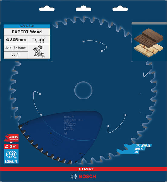 BOSCH Kreissägeblatt Expert for Wood, 305 x 30 x 2,4 mm, 72