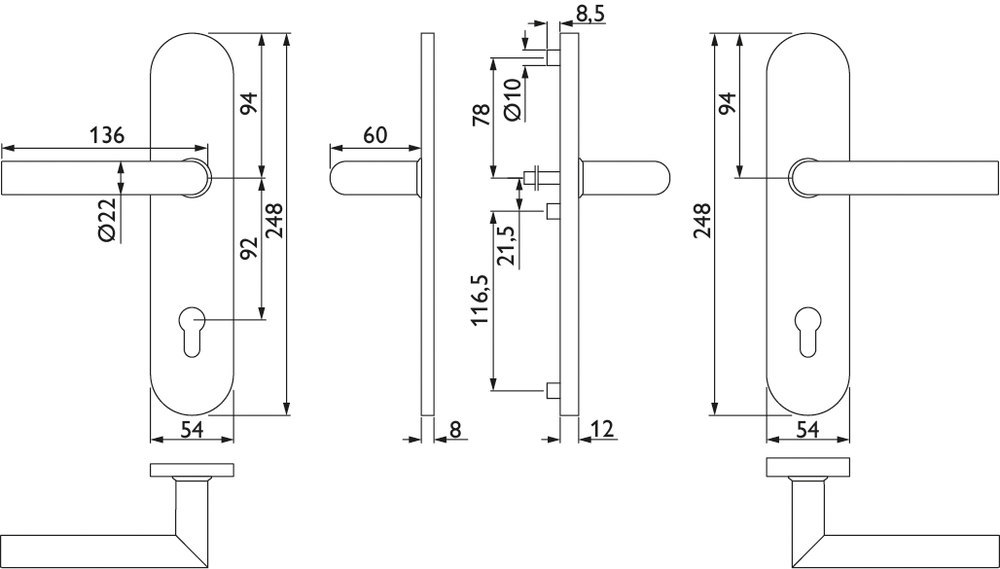 HERMAT Schutz-Drückergarnitur BASIC 02 1802.22Ø/2089.SH, ES 1, Edelstahl
